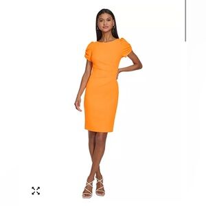 Karl Lagerfeld Paris Orange Puff Sleeve Sheath Dress Size‎ 10